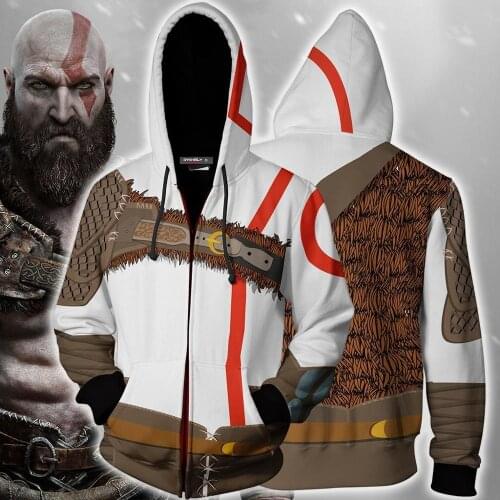 Cosplaydiy Game PS4 Game God of War kratos Hoodies Jackets Adult Zipper Casual Cotton Hoodies Sweatshirts Coat L320