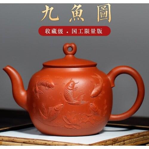 High end! A stacked mud craftsmen Zhou Xiaozhong hand painted ceramic tea-pot nine fish figure zhu mud mass product