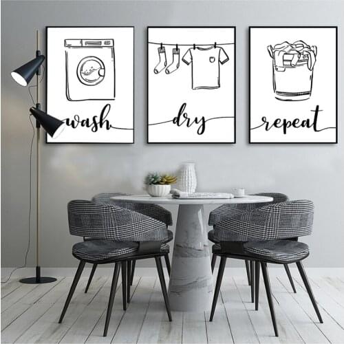 Sign Black White Pictures Bathroom Home Decor Modular Wall Art Print Canvas Painting Nordic Poster Wash Dry Fold Repeat Laundry