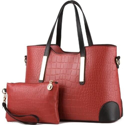 Women Bag Set Top-Handle Big Capacity Female Handbag Fashion Shoulder Bag Purse Ladies PU Leather Alligator Crossbody Bag