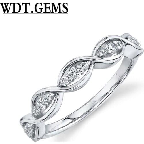 Womens 10K White Gold Bezel Set Round Diamond Slant Wave Cocktail Fashion Ring