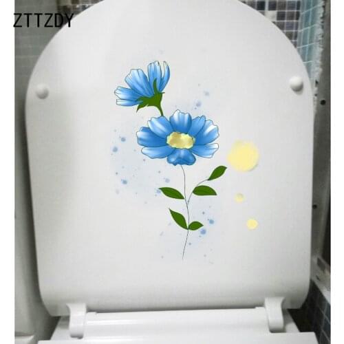 ZTTZDY 16.7*24CM Blue Flower Daisy Modern Art WC Toilet Sticker Home Room Wall Decor T2-0378