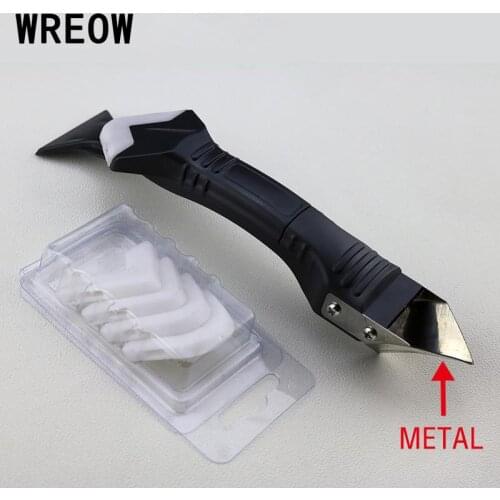 1Set Silicone Trowel Scraper Caulk Sealant Spreader Spatula Cement Finish Cleaner Tool Remover Set Interchangeable pads F5