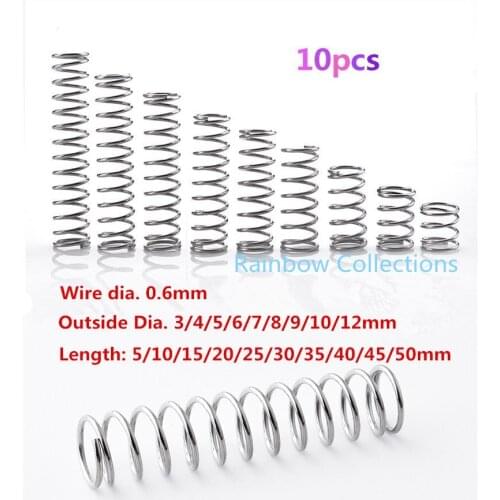10pcs/lot Wire Dia.0.6mm Outside Dia. 3-12mm Length 5-50mm 304 Stainless steel Y type spring compression Return spring