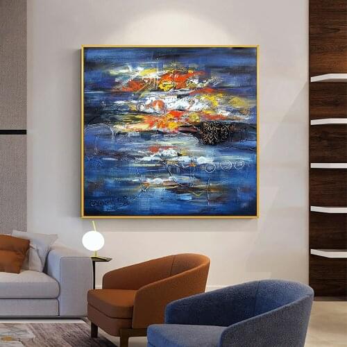 100% Hand Painted Oil Painting On Canvas Abstract Modern 3D Blue Painting Large Size Wall Art For Living Room House Decoration