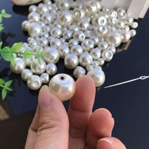 100pcs 6mm/8mm Mini Doll Accessories Ivory/White Faux Pearl Buttons Sewing Sideways Shank Wedding Bridal Gowns Button