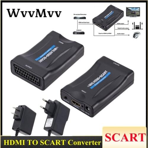 1080p HDMI-compatible To SCART Converter HD Receiver TV DVD Audio Upscale Converter Adapter Cable SCART to AV Signal Adapter