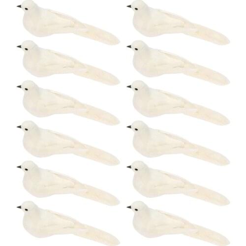 12pc Christmas white Simulation Parrot Creative Feather Lawn Figurine Ornament Animal Bird Garden Bird Prop Decoration Miniature