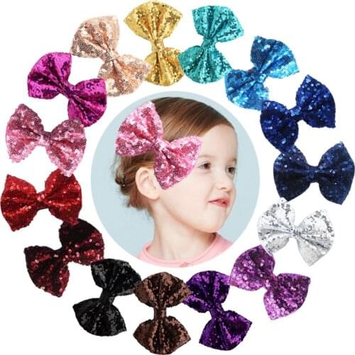 15pcs 4 inches Boutique Hair Bling Sparkly Sequins Nylon Mesh Ribbon Alligator Hiar Clips Barrettes Party Girls Kids Children