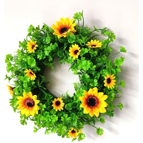 35cm Artificial Sunflower Lucky Clover Wreaths Flower Garland Front Door Home Flower Wreath Wedding Backdrop Décor