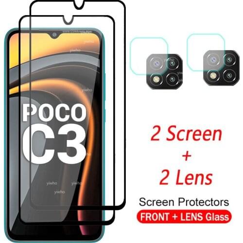 4 in 1 Tempered Glass xiao mi POCO C3 x3 m2 For Xiaomi POCO C3 Screen Protector Protective Glas Xiami POCO C3 C 3 x 3 Pelicula