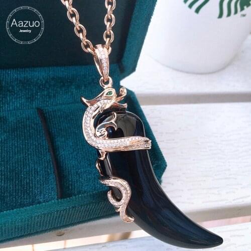 Aazuo Hip Hop 100% Real 18K Rose Gold Natural Black Agate Spike Shape Dragon Pendent With Chain gifted for Man Luxury Jewelry