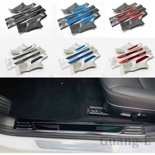 Car Stainless Steel Pedal Door Sill Scuff Plate Inside Inside Threshold 4pcs For Tesla Model 3 Model3 2018 2019 2020 2021
