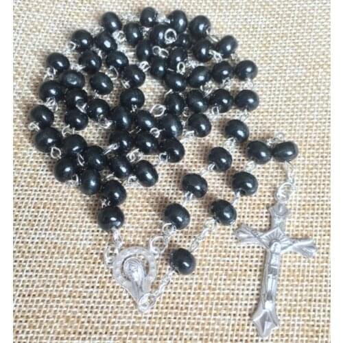 Free shipping 6*8mm black wooden bead rosary, religious rosaries, rosario special offer(2pcs/set)