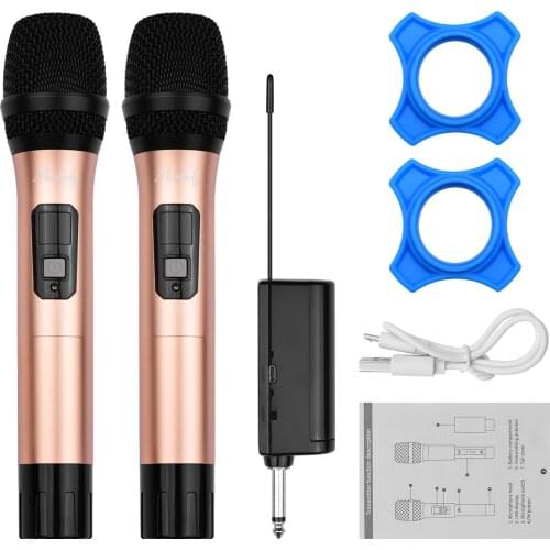Muslady UHF Wireless Microphone System with Dual Handheld Cardioid Microphone and Receiver 16 Channels for Video Live Broadcast