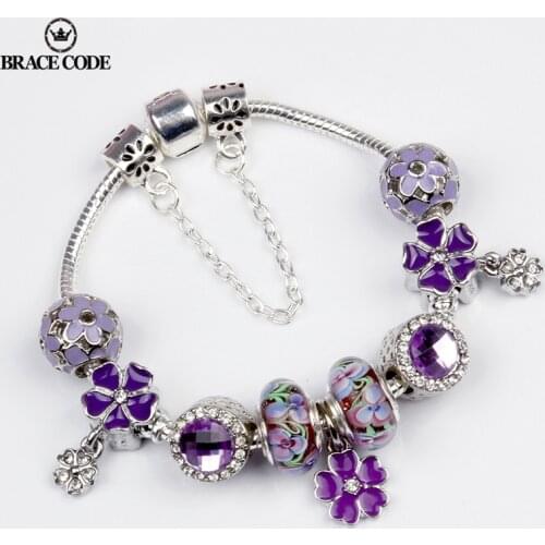 AliExpress Retro Purple Four Leaf Clover Pendant Bracelet Wholesale Hand-Assembled Colorful Glass Bead Bracelet