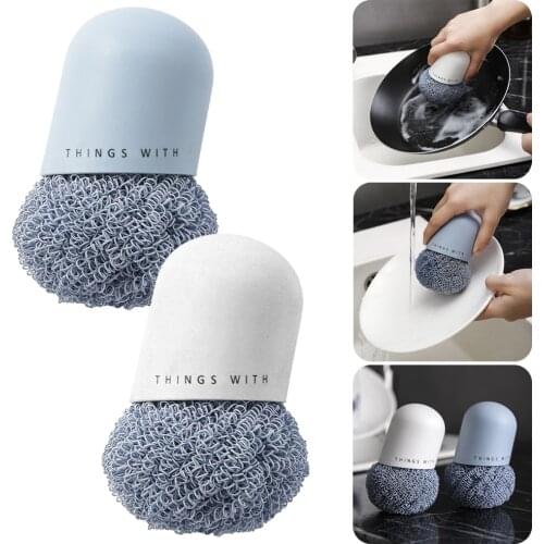 Scouring Pad With Plastic Handle Mesh Scrub Scourer Kitchen Cleaning Tool Non Scratch Oil Stain Cleaner For Dish Pot Stovetop