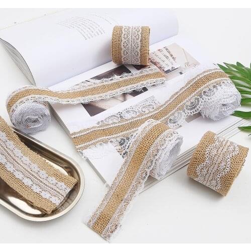 2M Natural Jute Burlap Ribbon Rustic Vintage Wedding Decor Hessian Lace Jute Roll Christmas Party Supplies DIY Width 3.5-6.5CM