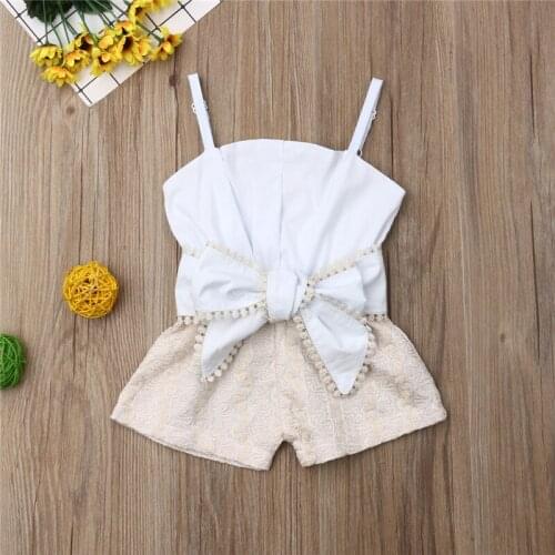 Kids Baby Girl Lace Rompers Eleghant Adjustable Belt Sling Playsuits Girl Lace Flower Patchwork Jumpsuits Big Bow Rompers 1-4Y