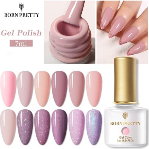 BORN PRETT Gel Nail Polish For Nails 7ml Pink Shining Glitter Hybrid Nail Soak Off UV LED Semi-Permanant Varnish Super Top Coat