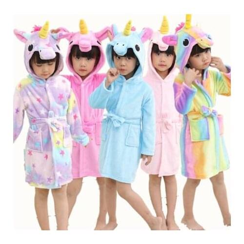 Winter Kids Unicorn Robe For Girls Pajamas Animal Hooded Children Bathrobe Boys Sleepwear Kids Baby Long Sleeve Towel Bath Robe