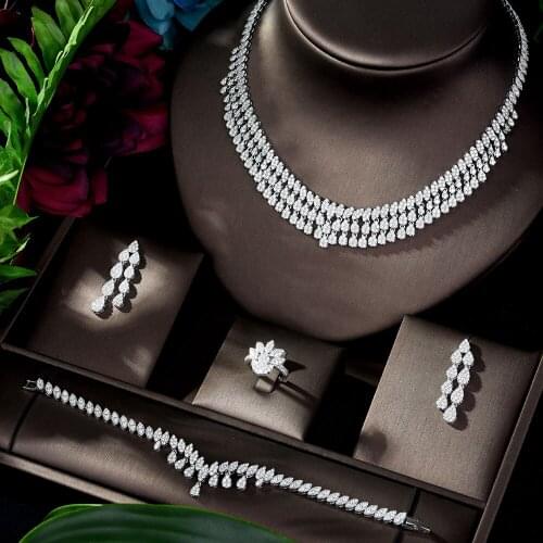 HIBRIDE New Full Cubic Zirconia Jewelry Set For Women Bridal Wedding Accessories Necklace Erring Set parure bijoux femme N-1189