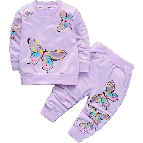 2021 childrens suit spring and autumn boys fashion casual suit girl color butterfly jacket trousers warm 2-piece set hot sale