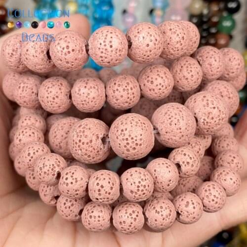 Natural Stone PInk Volcanic Rock Lava Beads Loose Spacer Round For Jewelry Making 6-12MM DIY Bracelet Accessories Wholesale