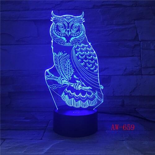 Cute Owl Light 3D LED Animal Night Light RGBW Changeable Lamp Child Kids Baby Soft Lights Bedroom Decoration Dropshipping AW-659