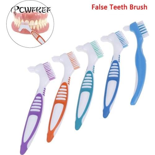 Multi-Layered Bristles False Teeth Brush Oral Care Tool Two-tone Denture Brush Teeth Whitening ,Denture Cleaning Brush