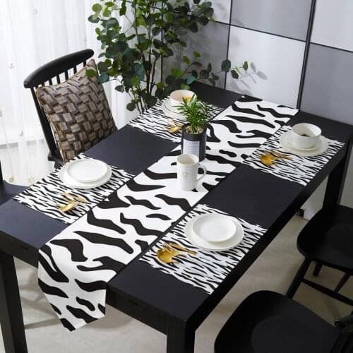Animal Skin Texture Zebra Table Runner Placemats Set Country Wedding Table Art Decoration for Kitchen Home Dining Holiday