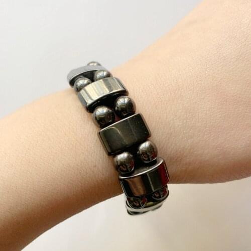 Natural Hematite Beads Stone Bangles Bracelet Men Hematite Coated Beads Health Protection Wrist Jewelry Boys 1pc