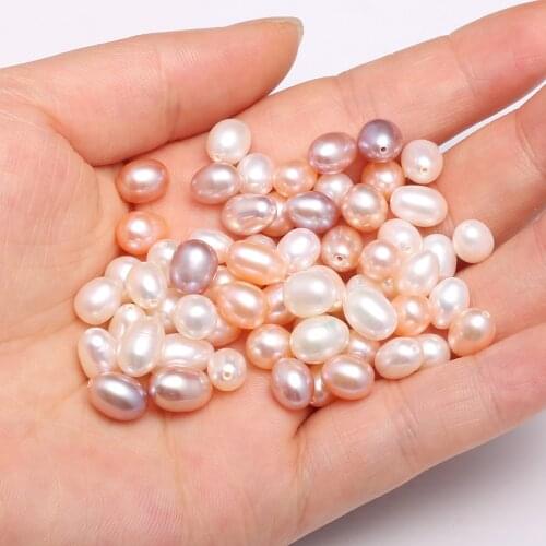 New 5PCS Natural Freshwater Pearl Beads Rice Shape Half Hole Loose Beads for DIY Elegant Necklace Bracelet Jewelry Accessories