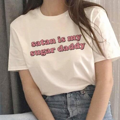 Demon new casual fashion tops Satan is my sugar daddy letter big size tees Vintage women short sleeve Harajuku Ulzzang T-shirt