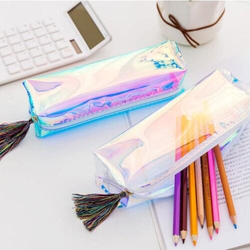 New Nice Transparent Color Change Laser pencil case for girls Cute waterproof pen box stationery Pencil bags Makeup Bag SN3163