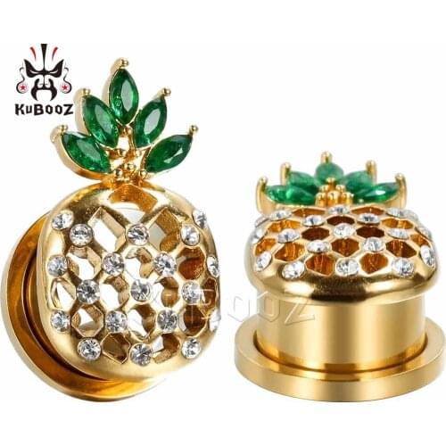 KUBOOZ Pineapple Ear Plugs Tunnels Expanders Stainless Steel Fashion Body Piercing Jewelry Stretcher Earrings For Gift Unisex