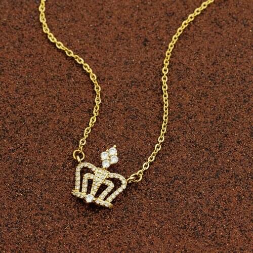 Noble Queen Crown Necklace Royal Jewelry Stainless Steel Gold Chain Crystal Princess Crown Choker Necklace Wedding Gifts