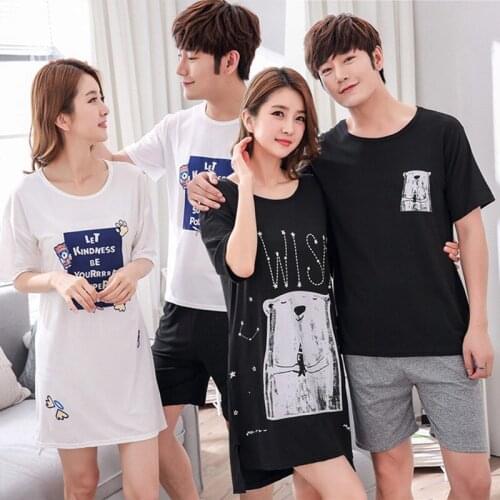 Couples Loose Nightgowns for Women 2021 Summer Short Sleeve Cute Cartoon Home Dress Sleepwear Night Dress Nightdress Men Pyjama
