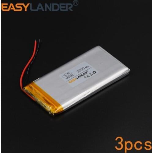 3pcs/Lot 3000mAh 644585 Rechargeable li Polymer Li-ion Battery For Bluetooth Notebook Tablet PC Consumer electronics safety lamp