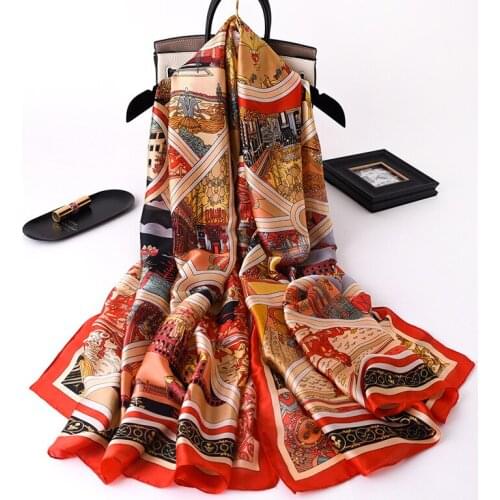 2021 Women Silk Winter Scarf Luxury Design Print Lady Beach Shawl Scarves Fashion Smooth Foulard Female Hijab