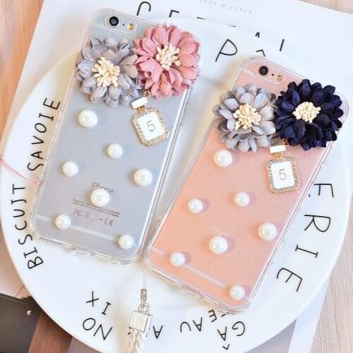 Luxury Pearl Camellia Flowers Cloth Flower Silicone With Hang Rope Case Cover For Xiaomi Redmi5 6 4X 4A 5A 6A Note4 5 6 7 Pro