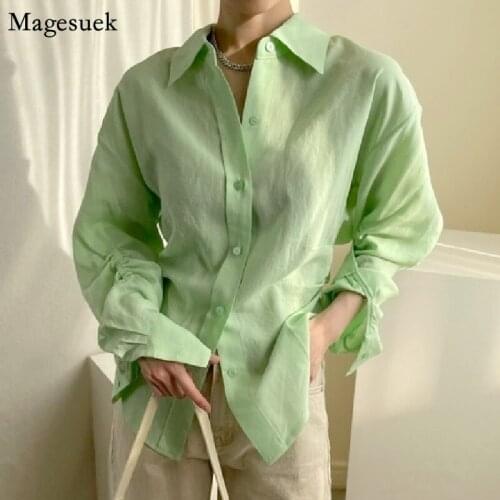 Long Sleeve Cotton Shirts Women Autumn New Chic Solid Single-breasted Blouses Women Casual OL Style Loose Woman Shirt Tops 15867