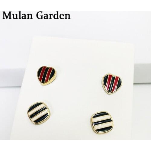 M&G Trendy Heart Oil Drop Zebra Stud Earrings Set Small Round Fashion Earring for Women Accessories Jewelry Gift Friend Hot Sale