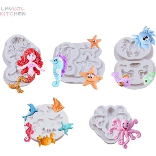 6 Models/Sea Creature Silicone Mold Crab Seahorse Shellfish Shaped Chocolate Fudge Mold DIY Baking Cake Decoration Accessories