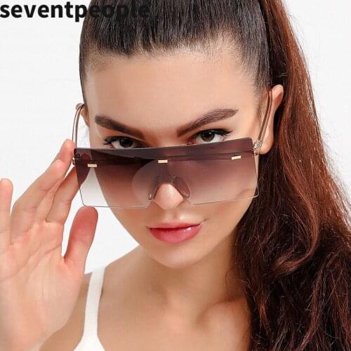 Oversized Rimless Square Sunglasses Women 2020 Fashion Flat Top One-Piece Sun Glasses Vintage Rectangle Shades For Candy Color