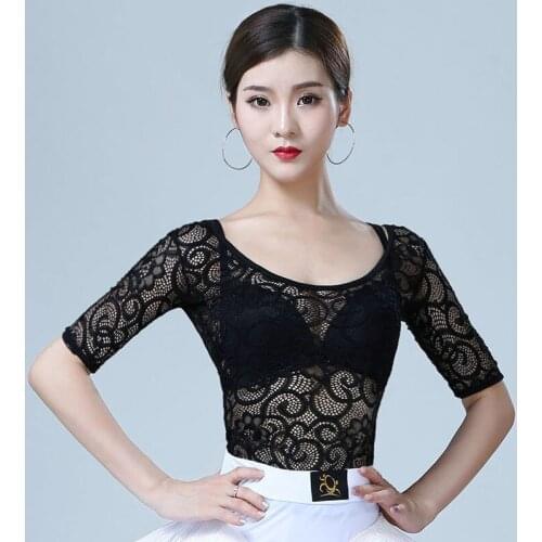 Latin Dance Clothes Dancing Top 2020 Black Lace Tops Modern Dance PerformanceCostume Latin Dance Wear Ballroom Dance Tops 370