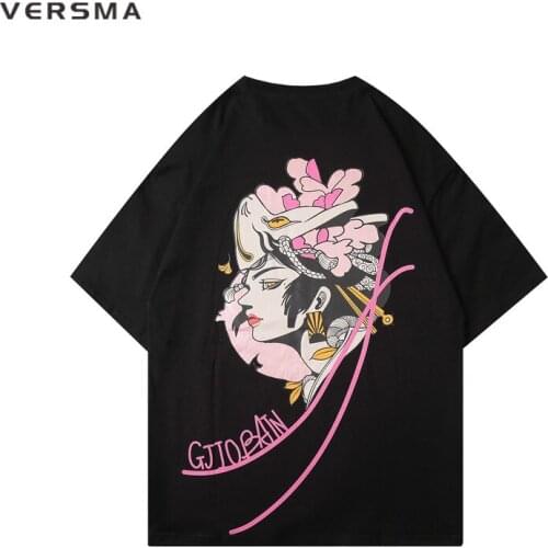 VERSMA Japanese Retro Trendy Cartoon Print T-shirt Men Women Rock Streetwear Short Sleeve Funny Vintage T Shirt Men Dropshipping
