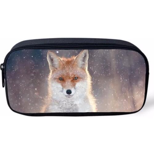3D Fox Print Women Cosmetic Bag With Zipper Coin Bags Multipurpose Pencil Box for School Girl Boys Makeup Stationery Pencil Bags
