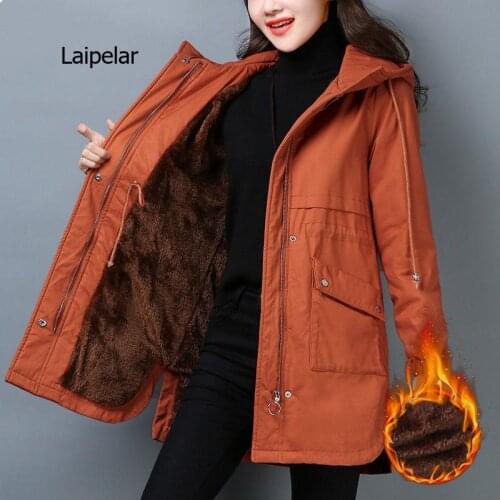 Winter Jacket Womens Cotton Coat Plus Velvet Thick Hooded Lady Windbreaker Large Size Loose Female Long Parka Outwear