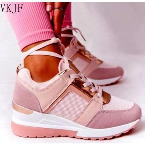 2021 New Women Sneakers Lace-Up Wedge Sports Shoes Womens Vulcanized Shoes Casual Platform Ladies Sneakers Comfy Females Shoes